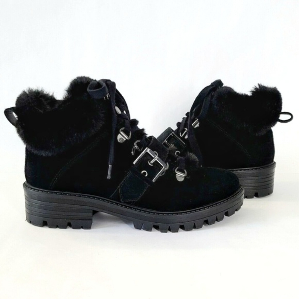 Kendall + Kylie EDISON Genuine Leather Black Fur Ankle Boots 6.5M
